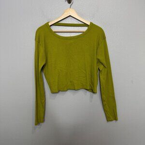 SATURDAY SUNDAY ANTHROPOLOGIE green rib knit long sleeve plunging back tee size